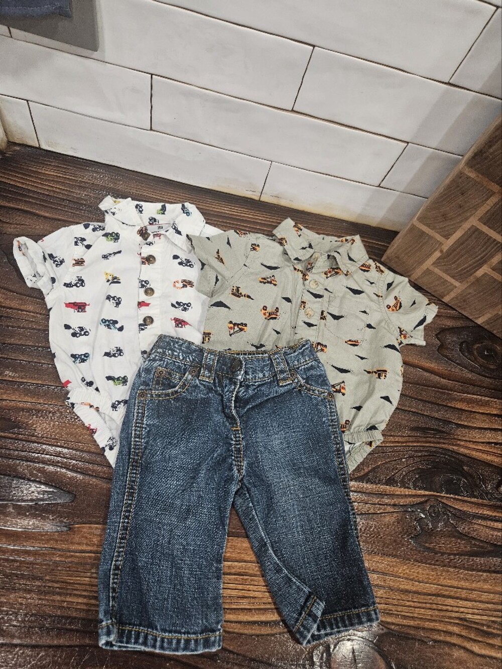 NWT 2 Wrangler Tracktor Onesies With Denim Jeans Baby 3 Month